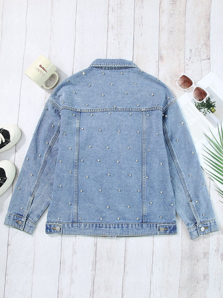 Stylish Ripped Denim Jacket with Lapel Pocket