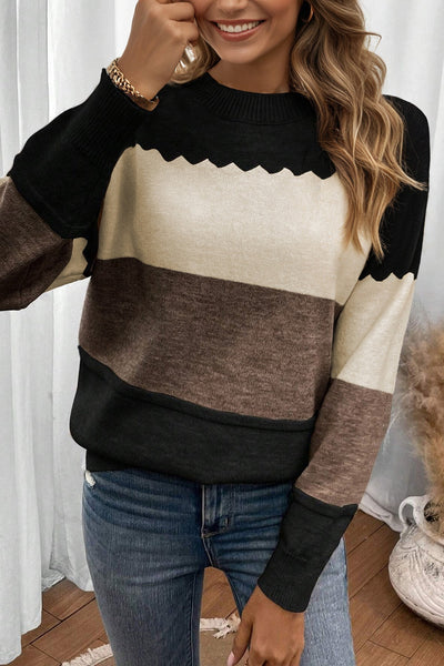 Cozy Women's Color Block Knit Sweater - Stylish Fall and Winter Essential for Effortless Warmth and Comfort