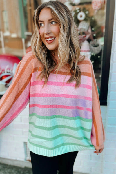 Women's Cozy Multicolor Gradient Ribbed Sweater - Loose-Fit, Stylish Layering Essential for Casual Outings