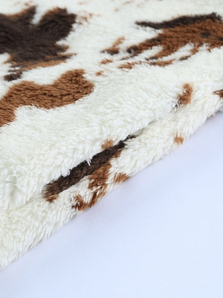 Women's Cow Print Zip Collar Fleece Sweatshirt