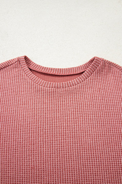 Mineral Red Textured Loose Pullover & Casual Shorts Set for Women Comfy Chic Loungewear for Relaxed Days