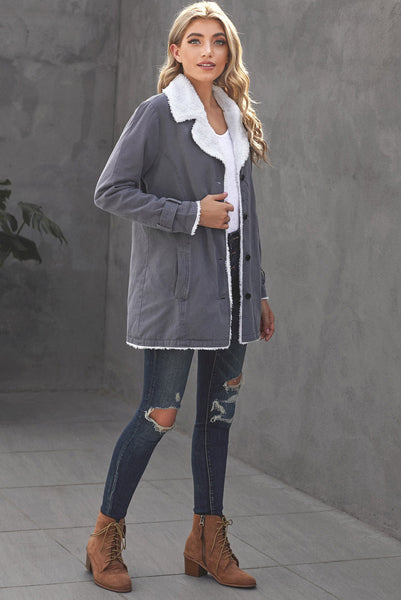 Trendy Sherpa-Lined Denim Coat