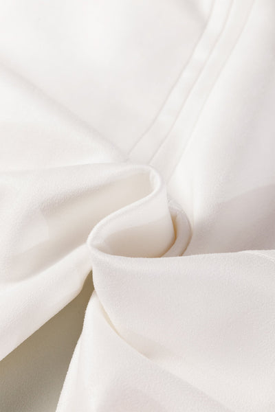Women's Ruffle Neck Puff Sleeve Shift Dress in Cream Faux Suede