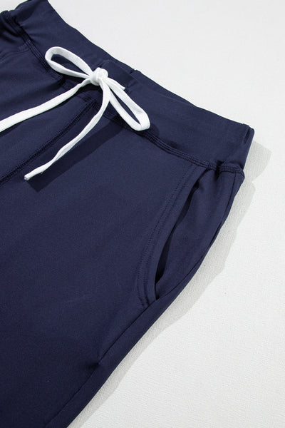 Women's Comfortable Navy Blue Drawstring Joggers with Elastic Waist and Pockets for Casual Everyday Style