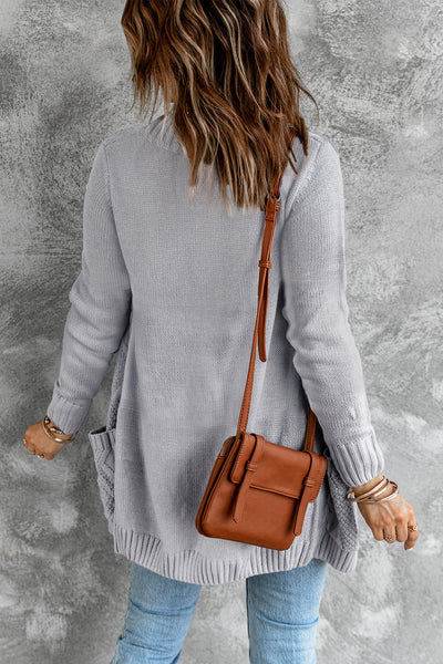 Cozy Gray Women's Cardigan with Button Closure and Front Pockets - Casual Knit Sweater for Effortless Everyday Style