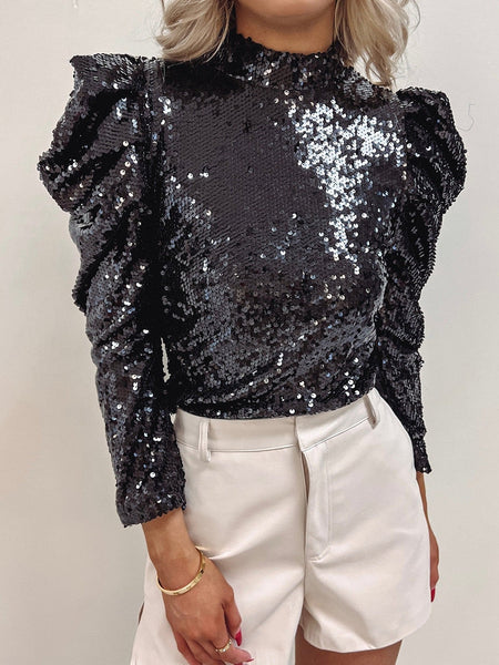 Sequin Top with Puffy Sleeves with practical styling and dependable silhouette control.