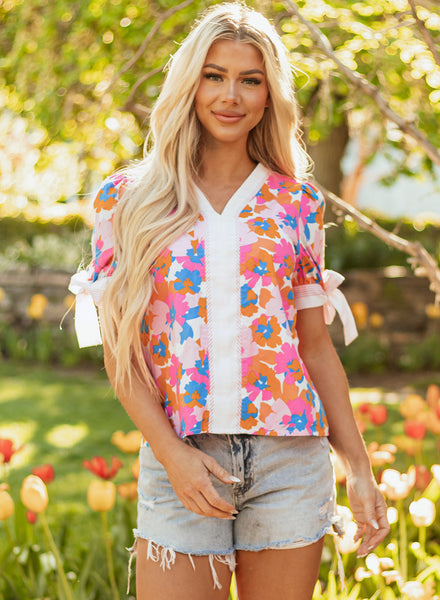 Chic Women's Floral Short Sleeve Blouse - Lightweight Casual Top for Summer Outings and Daily Comfort