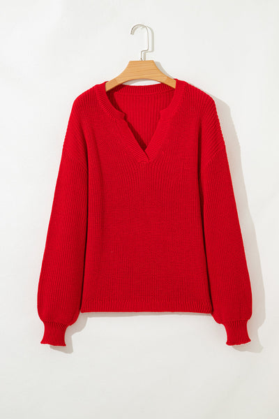 Stylish Red V-Neck Sweater for Women - Cozy Everyday Wear and Perfect for Seasonal Layering