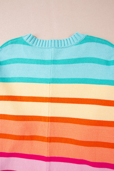Cozy Women's Yellow Gradient Striped Ribbed Sweater - Loose Fit for Casual Chic Style