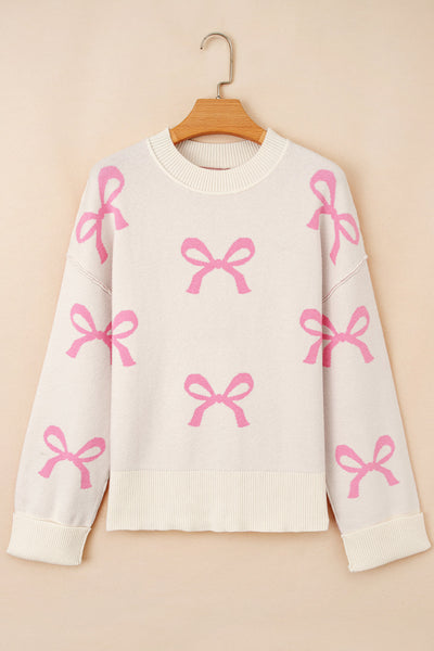 Cozy Pink Bow Sweater for Women - Stylish Knit Top with Feminine Touches for Effortless Casual Chic