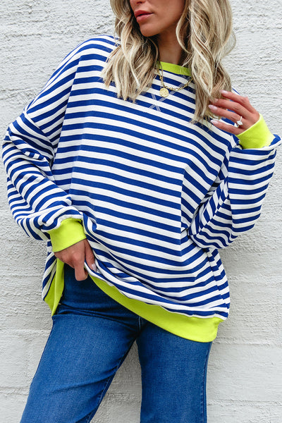 Women's Breton Stripe Cotton Sweatshirt with Neon Trim