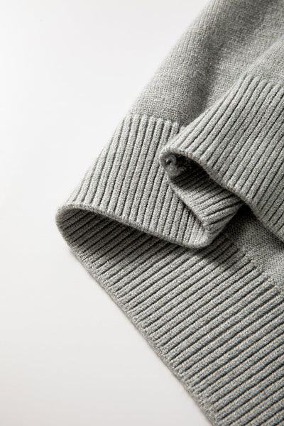Light Grey Pearled Drop Shoulder Sweater for Women - Cozy Round Neck Knit Top for Chic Casual Style and Comfort