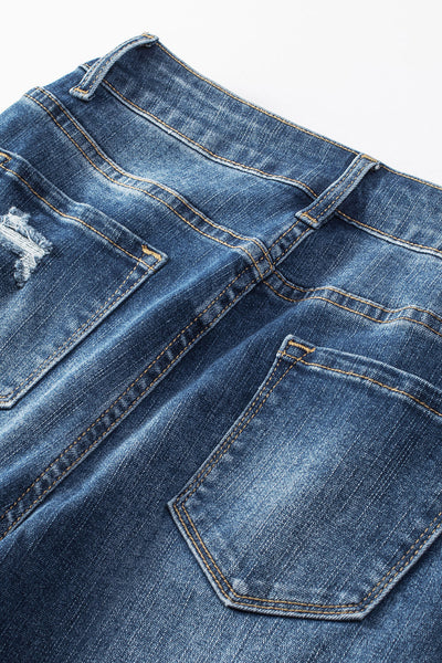 Retro Rolled Hem Single-Breasted Closure Straight Loose Casual Jeans