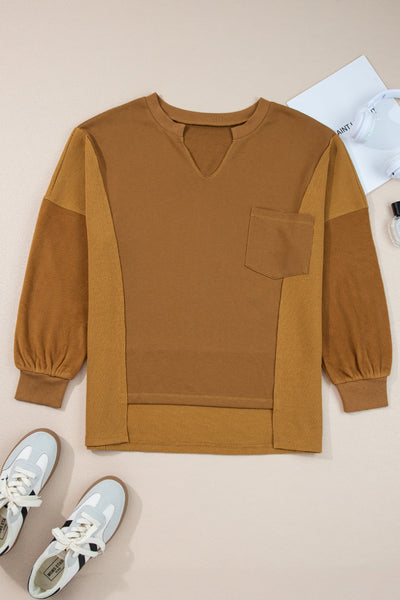 Chic Women's Patchwork Sweatshirt in Rich Textures - Comfy Casual Pullover for Effortless Style and Everyday Comfort