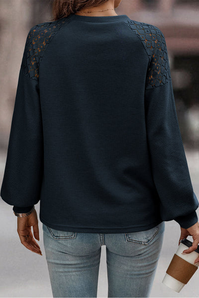 Women's Real Teal Lace Long Sleeve Sweater - Cozy Knit, Stylish Pullover for Effortless Layering and Comfort