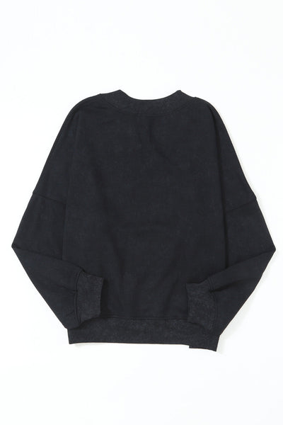 Cozy Women's Black Drop Shoulder Crew Neck Sweatshirt - Effortless Casual Pullover for Ultimate Comfort and Style