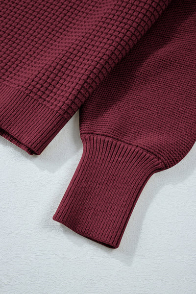 Chic Burgundy Textured Knit Crew Neck Sweater for Women - Cozy, Comfortable Fit Perfect for Casual or Dressy Looks