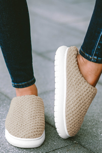 Soft and Stylish Pale Khaki Two-Tone Knitted Homewear Slippers for Women Cozy, Warm Comfort for Relaxing Days