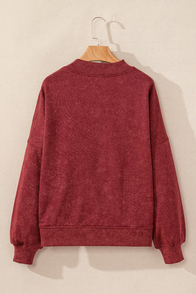 Women's Cozy Red Dahlia Drop Shoulder Crew Neck Sweatshirt - Casual Pullover for Effortless Style and Comfort