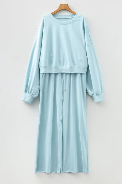 Chic Women's Soft Fabric Drop Shoulder Pullover & Wide Leg Pant Set Stylish, Comfortable, Versatile Loungewear Outfit