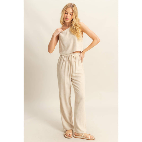 Cotton Sleeveless Top And Pants Set | Cream