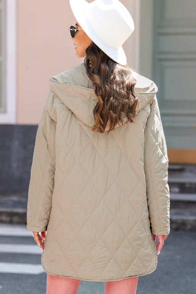 Women's Sage Green Diamond Quilted Hooded Puffer Coat