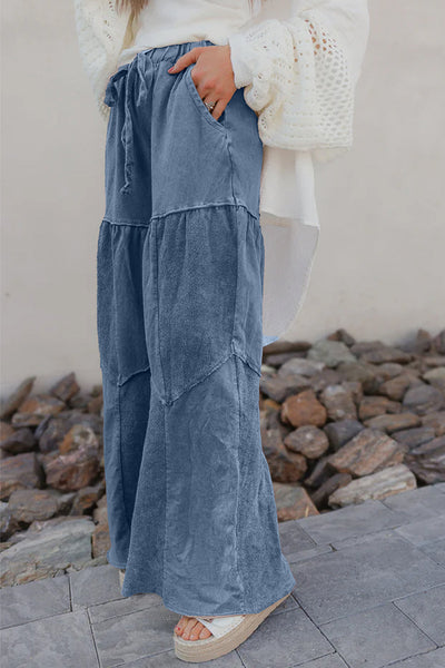 women's ashleigh blue tiered wide leg mineral wash pants made for easy styling and wardrobe coordination, with premium-like structure and finish. with