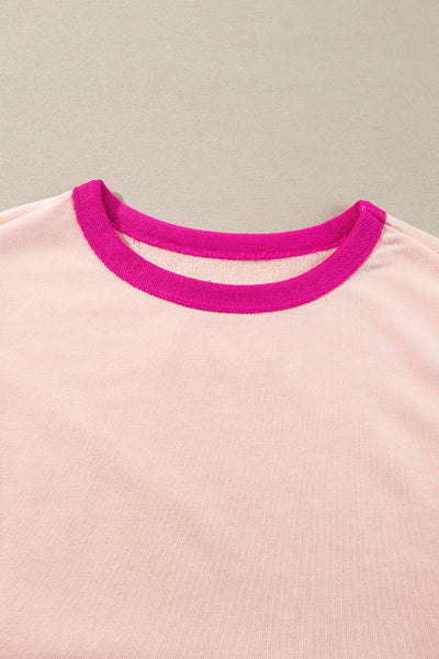 Trendy Light Pink Oversized Sweatshirt for Women with Star Patchwork & Exposed Seams Cozy Everyday Essential