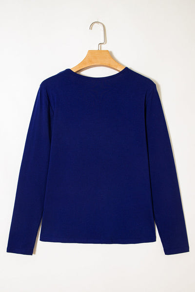 Women's Navy Blue Asymmetric Seam Detail Long Sleeve Top