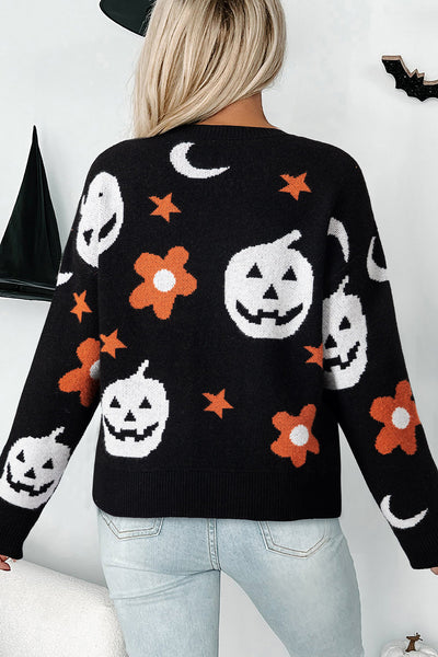 Cozy Women's Black Halloween Sweater - Spooky Knit Pullover for Fall and Winter Festivities, Perfect for Seasonal Style