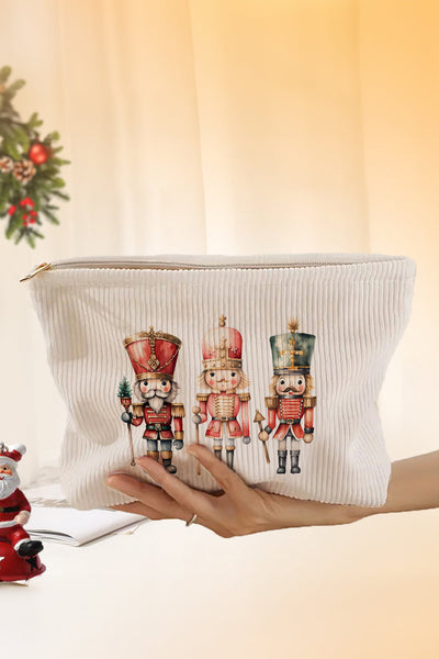 Women's Nutcracker Corduroy Cosmetic Pouch with Zipper