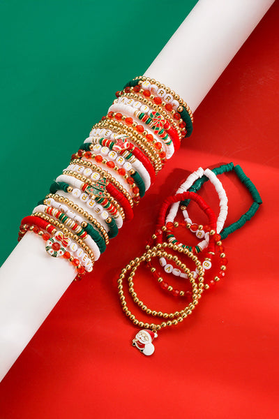 Women's 6-Piece Holiday Bead Bracelet Set with Christmas Tree Charm