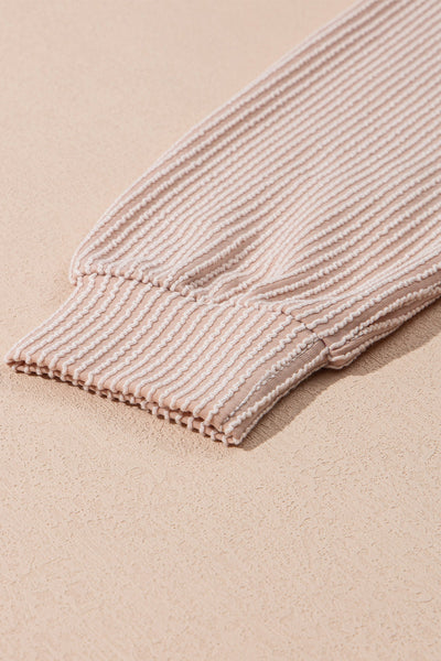 Women's Pink Ribbed Colorblock Henley Pullover with Half-Placket