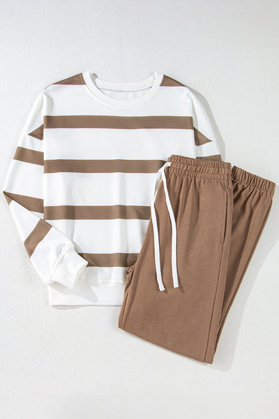 Women's Cozy Casual Chic Loungewear Set - Light French Beige Drop Shoulder Pullover & Jogger Pants for Ultimate Comfort
