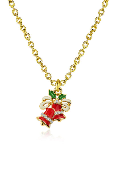 Women's Gold-Plated Festive Bell Pendant Necklace with Rhinestones