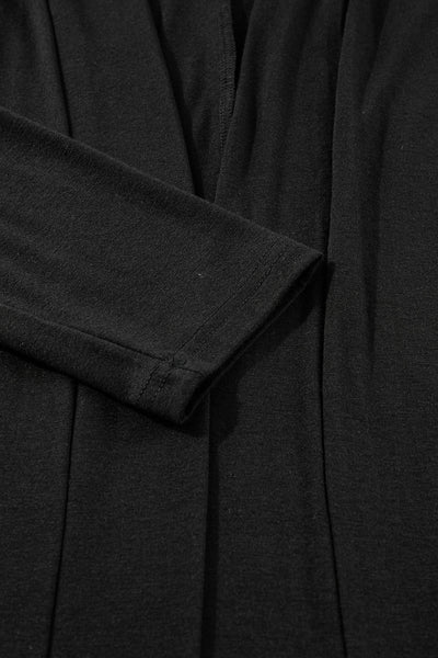 Stylish Women's Black Lounge Set: Long Split Cardigan & Slim-Fit Pants for Ultimate Comfort and Fashion