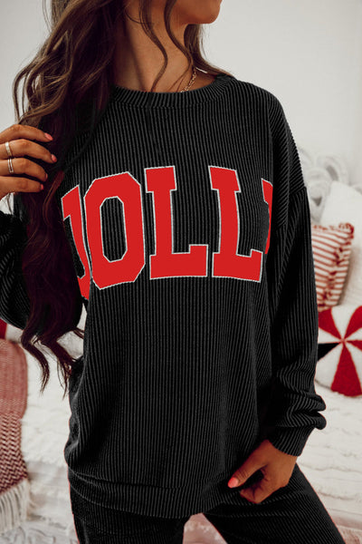 Women's Black JOLLY Long Sleeve Top with Pocketed Pants Set - Chic & Comfy Casual Outfit for Effortless Style
