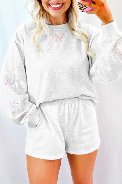 Stylish Women's Pastel Bow Embroidered 2-Piece Set - Comfortable Fashion Outfit for Casual and Special Occasions