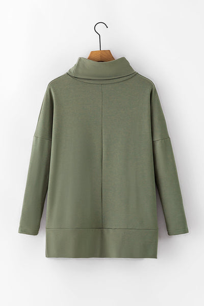 Women's Jungle Green Cowl Neck Tunic Top - Casual Shift Style with Easy Fit for Everyday Comfort and Effortless Chic