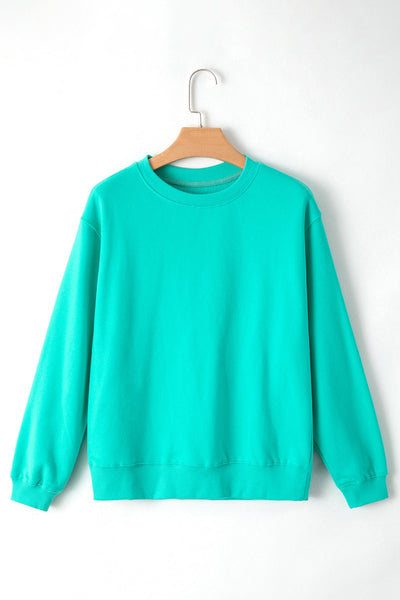 Cozy Women's Aruba Blue Fleece-Lined Drop Shoulder Sweatshirt - Stylish Terry Pullover for Casual Comfort