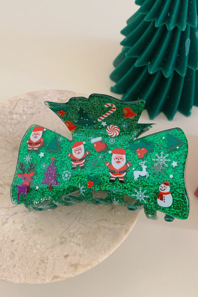 Elegant Dark Green Glitter Hair Claw Clip for Women - Festive Christmas Accessory for Stunning Holiday Hairstyles