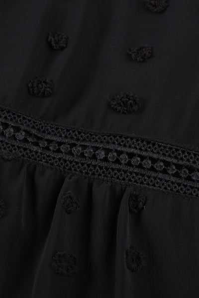 Women's Swiss Dot V-Neck Babydoll Blouse with Crochet Lace