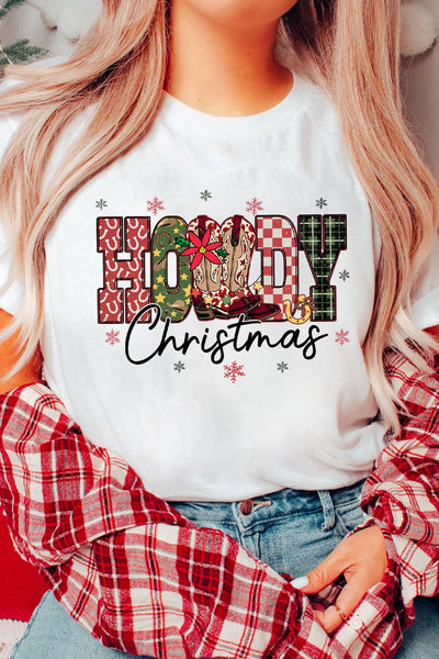 Women's Howdy Christmas Graphic Tee - Festive Western Style
