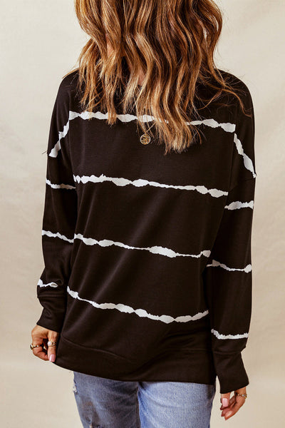 Women's Cozy Black Striped Long Sleeve Sweatshirt - Casual Chic with Effortless Style and Comfortable Fit