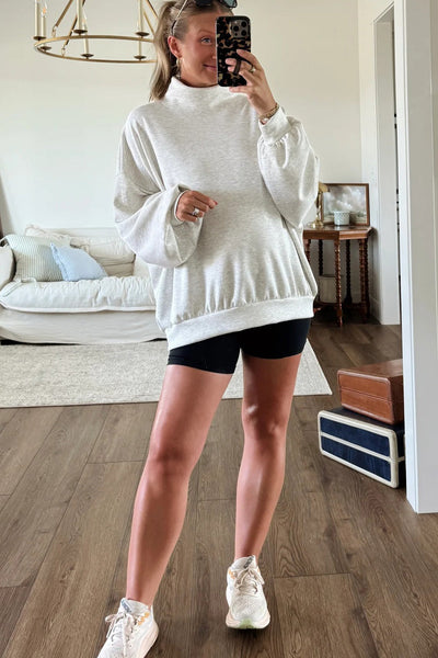 Stylish Oversized Light Grey Mock Neck Sweatshirt for Women Cozy, Comfortable Casual Wear for Everyday Fashion