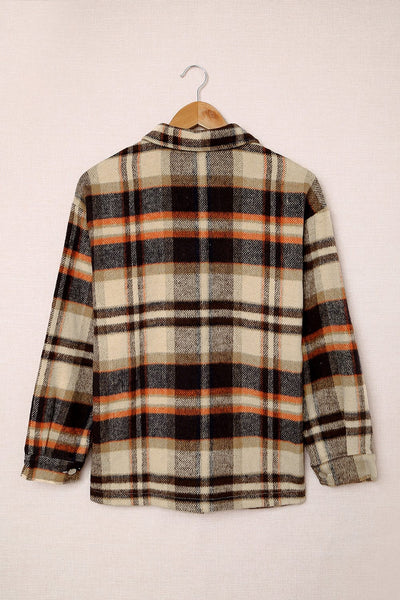 Trendy Women's Orange Geometric Plaid Shacket with Pockets - Perfect Layering Jacket for Casual Chic Looks