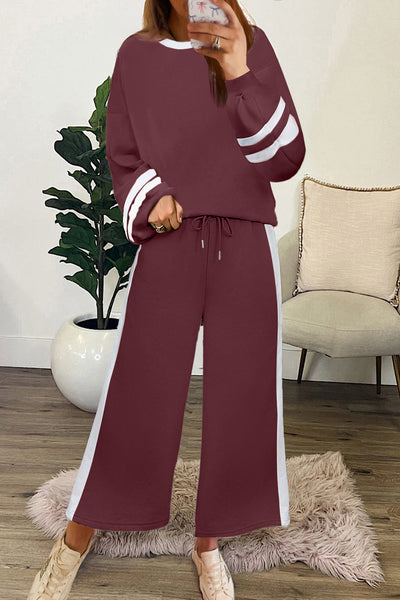 Women's Mineral Red Varsity Stripe Puff Sleeve and Wide Leg Pant Set with practical styling and dependable silhouette control.