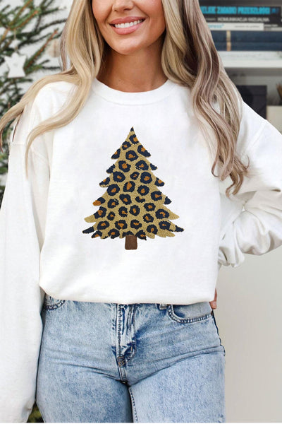 Women's Leopard Tree Graphic Sweatshirt in Cream Cotton-Blend