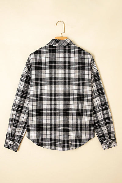 Trendy Women's Long Sleeve Black Plaid Button-Up Shirt - Casual Fit for Effortless Everyday Style