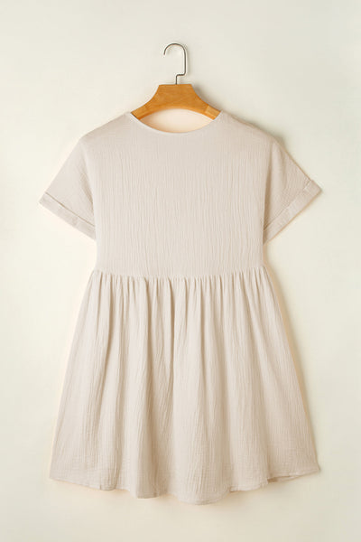 Solid V-Neck Short Sleeve Mini Dress
